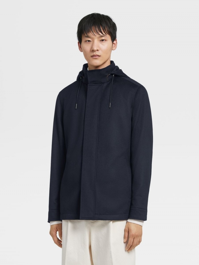 Navy Blue Zegna Oasi Cashmere Elements Cima Overjacket | FVMCWTZ-72