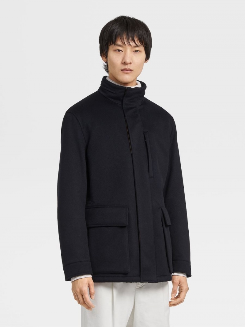 Navy Blue Zegna Oasi Cashmere Elements Vetta Overjacket | GTYRACX-08