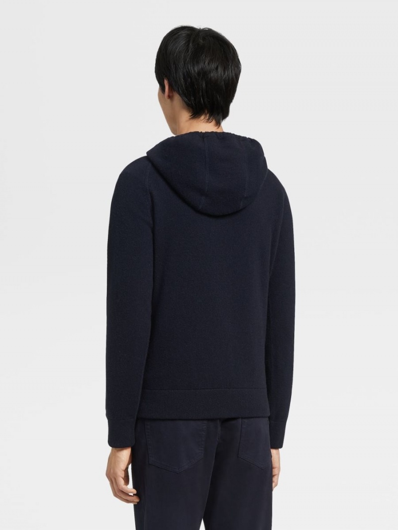 Navy Blue Zegna Oasi Cashmere Hoodie | WVJNMRU-19