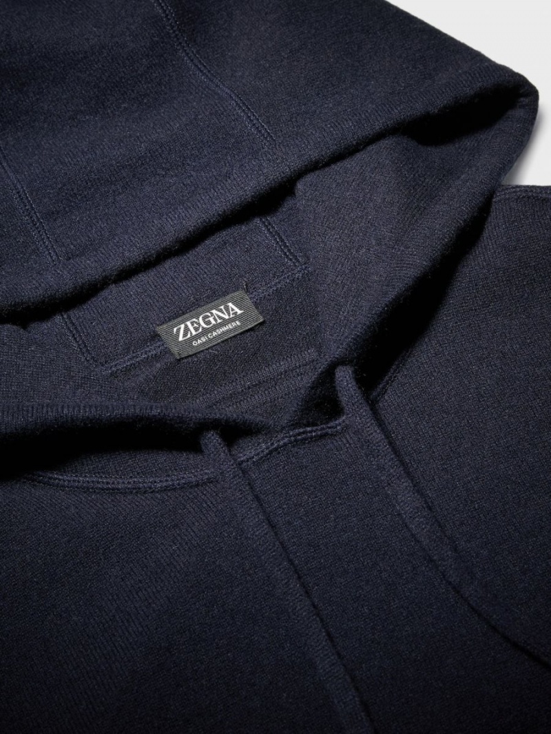 Navy Blue Zegna Oasi Cashmere Hoodie | WVJNMRU-19