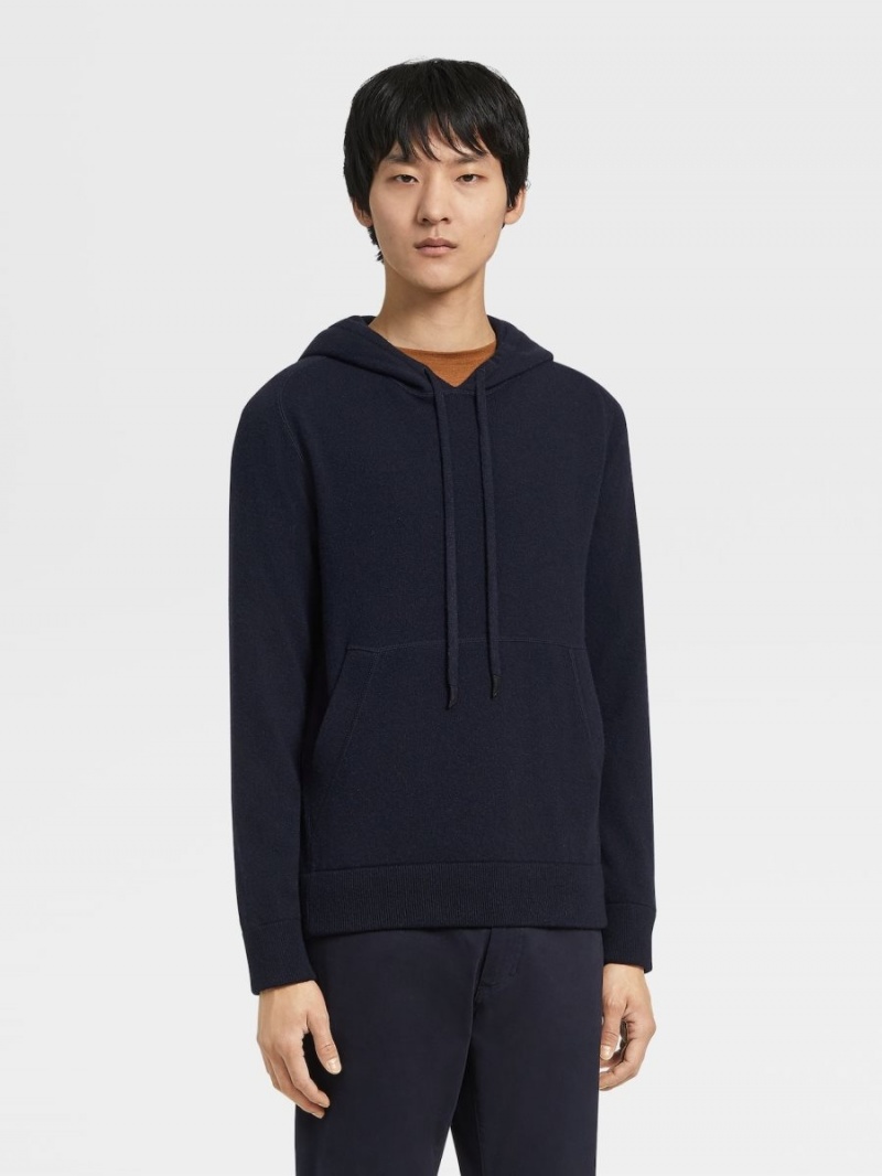 Navy Blue Zegna Oasi Cashmere Hoodie | WVJNMRU-19