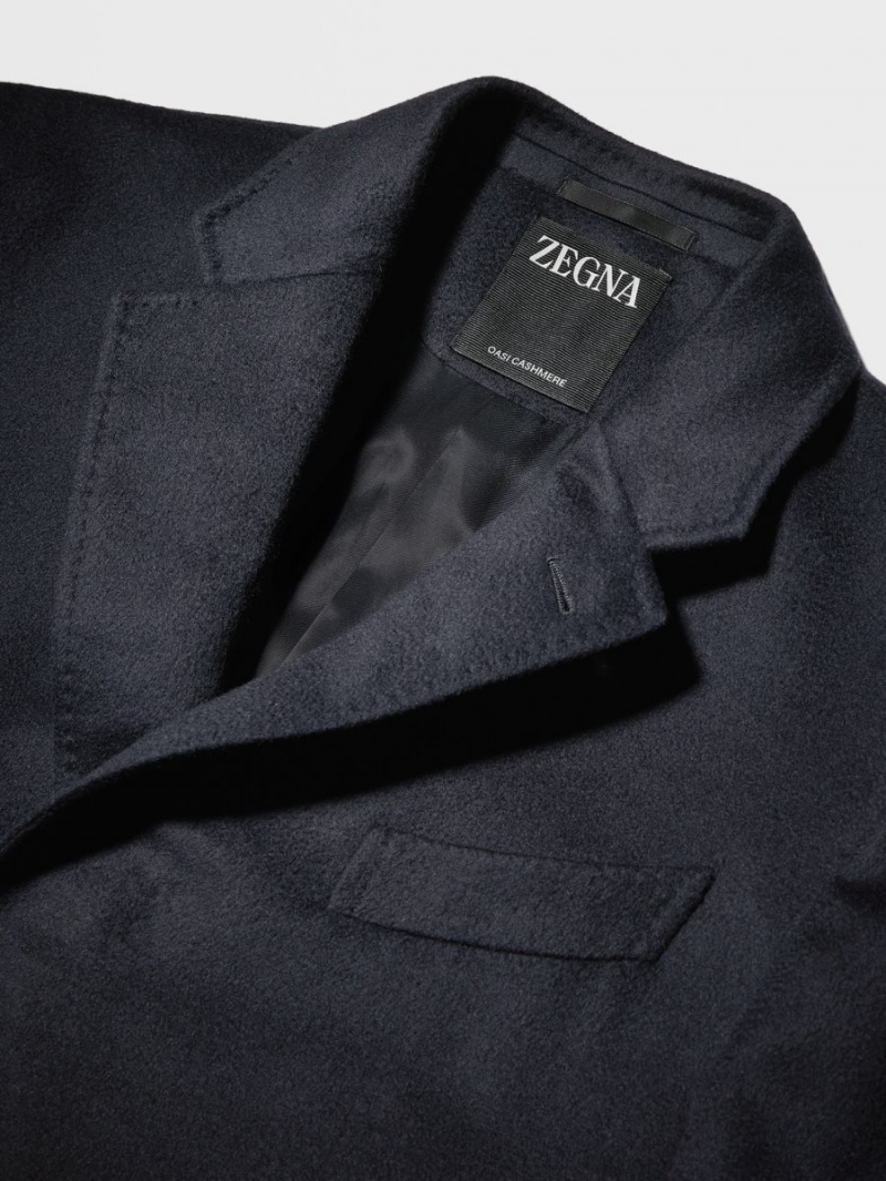 Navy Blue Zegna Oasi Cashmere Overcoat | UFEVYXC-97