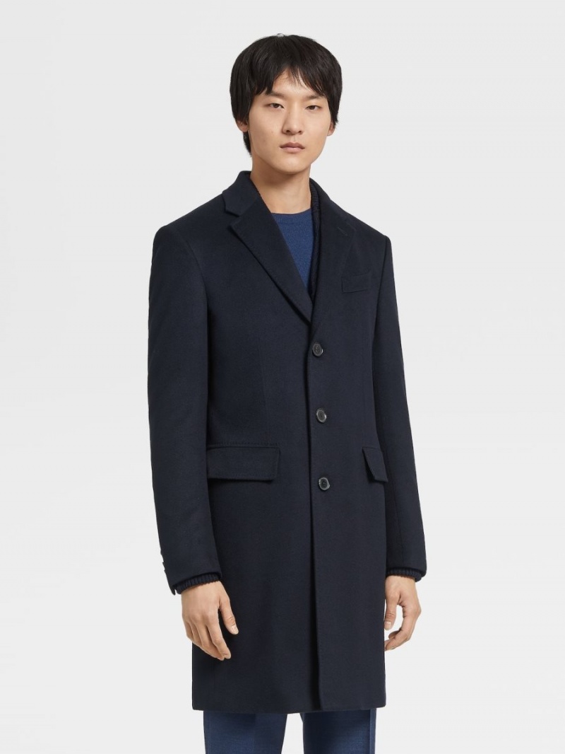 Navy Blue Zegna Oasi Cashmere Overcoat | UFEVYXC-97