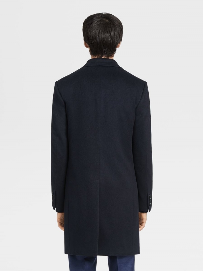 Navy Blue Zegna Oasi Cashmere Overcoat | UFEVYXC-97