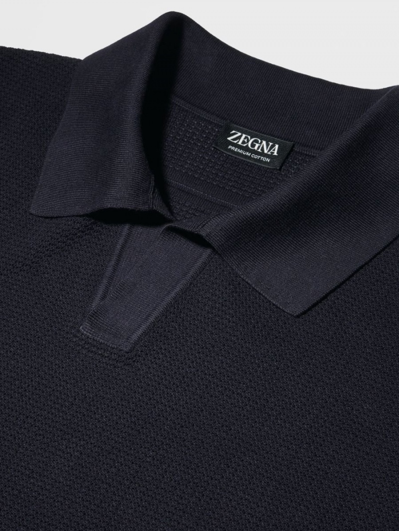 Navy Blue Zegna Premium Cotton Polo Shirt | GBHLAJO-98