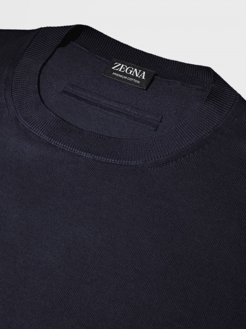 Navy Blue Zegna Premium Cotton T-shirt | LNVQKAJ-03