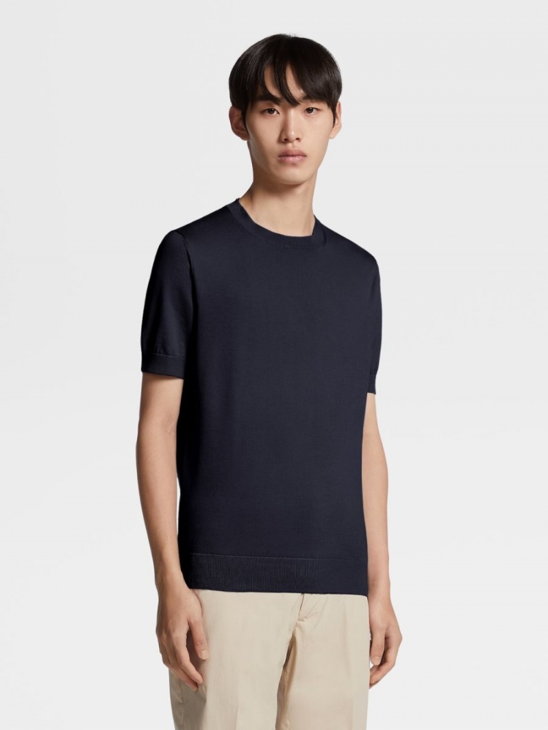 Navy Blue Zegna Premium Cotton T-shirt | LNVQKAJ-03