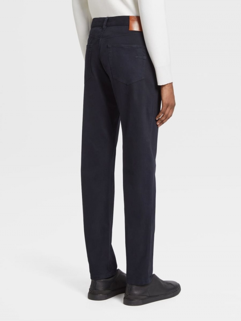 Navy Blue Zegna Stretch Cotton Roccia Pants | PKXEBMG-54