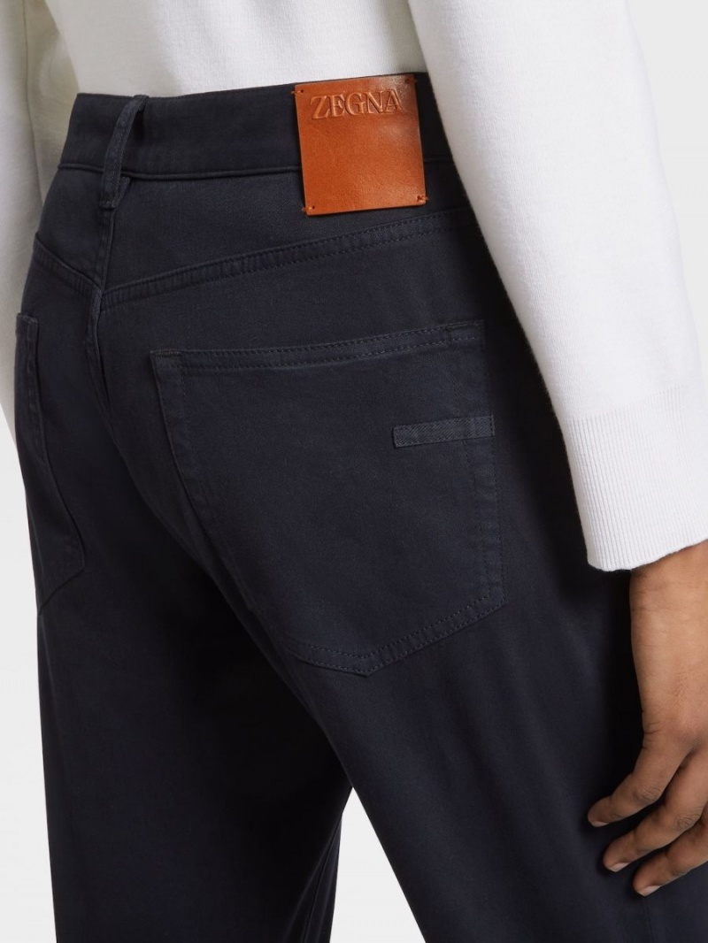 Navy Blue Zegna Stretch Cotton Roccia Pants | PKXEBMG-54