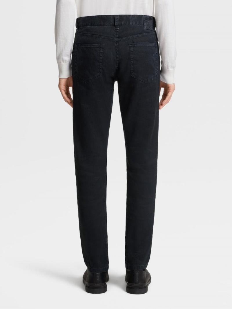 Navy Blue Zegna Stretch Linen And Cotton Jeans | NGOSPEU-16