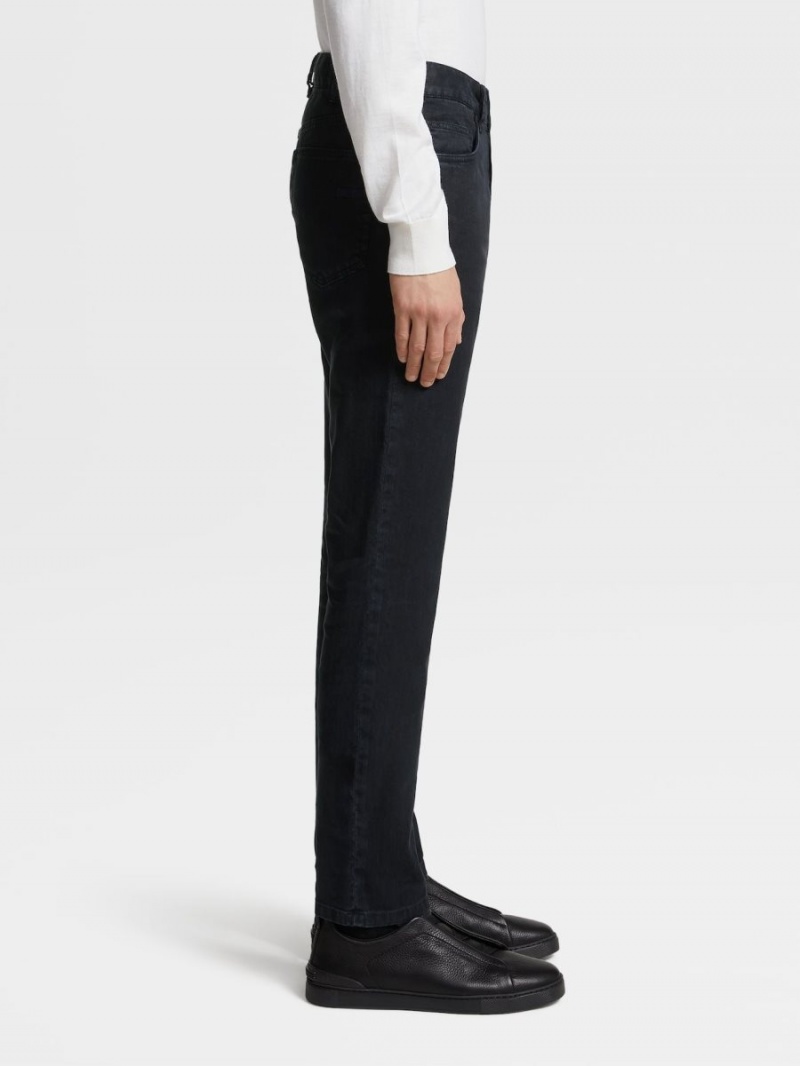 Navy Blue Zegna Stretch Linen And Cotton Jeans | NGOSPEU-16