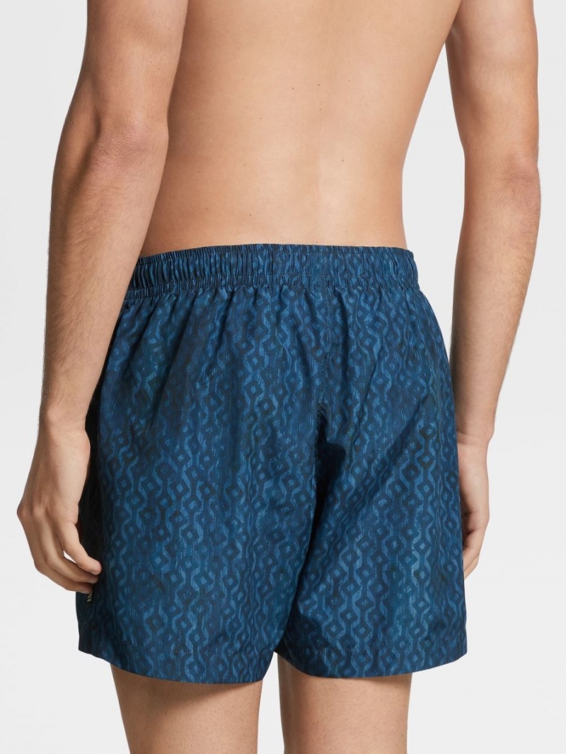 Navy Blue Zegna Technical Fabric Printed Swim Boxers | YNKGWEC-32