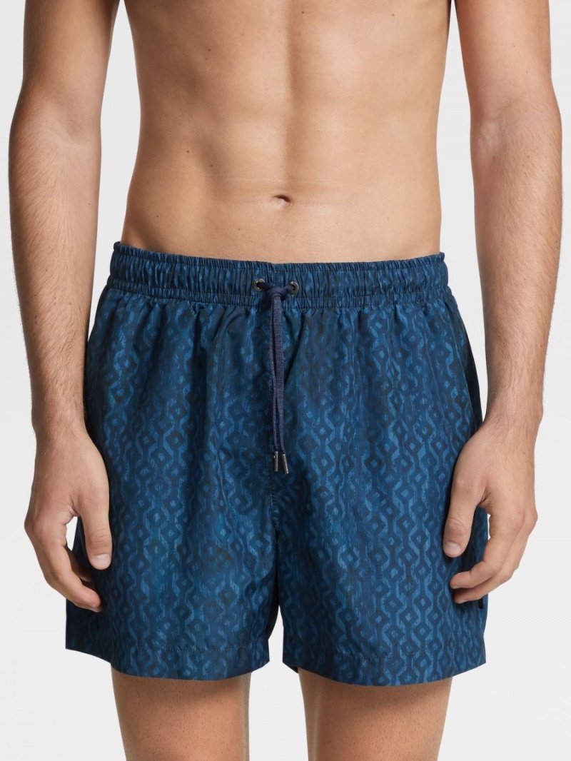 Navy Blue Zegna Technical Fabric Printed Swim Boxers | YNKGWEC-32