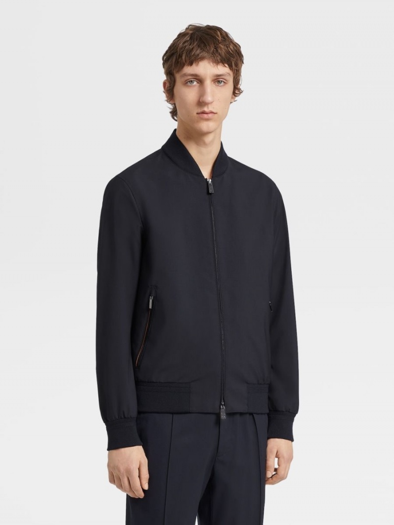 Navy Blue Zegna Trofeo Elements Wool Bomber | ESNCFBV-40