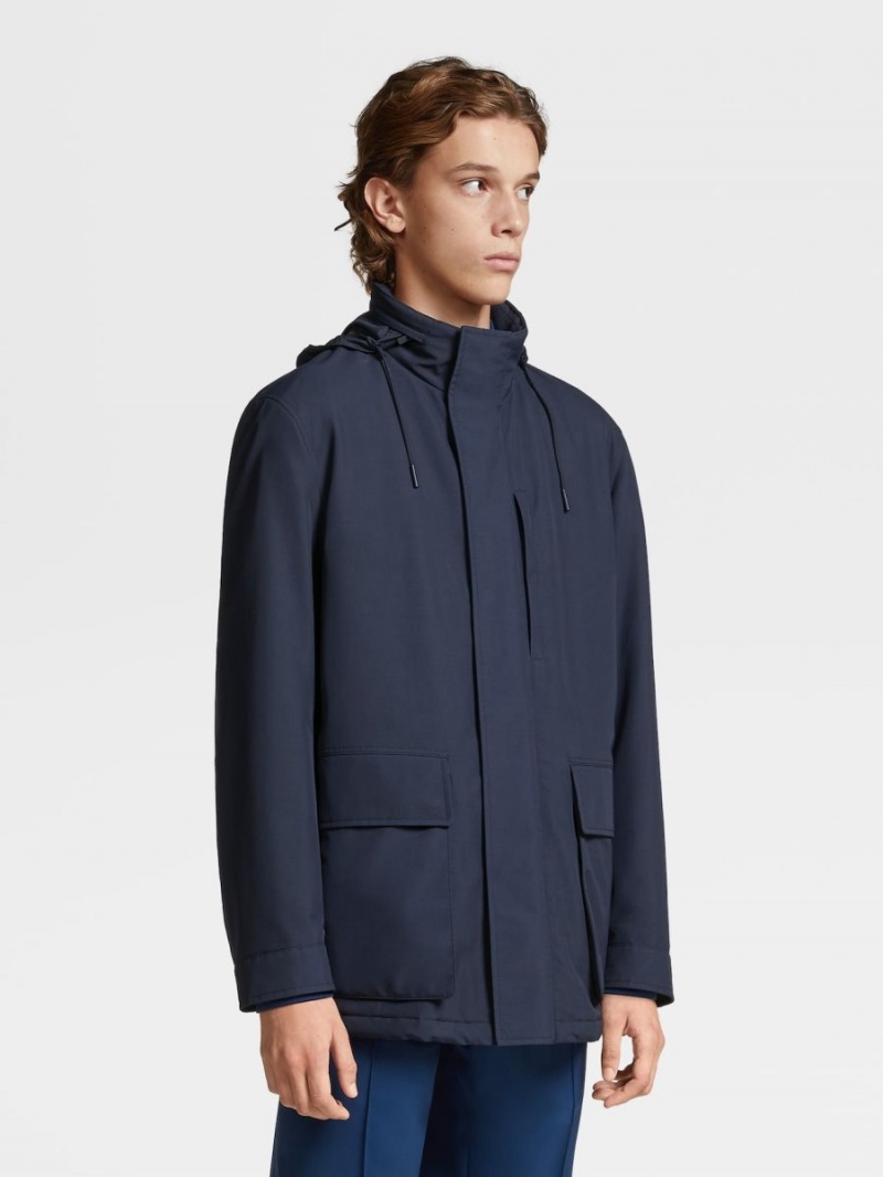 Navy Blue Zegna Wool Blend Padded Overjacket | KEDGHLY-37