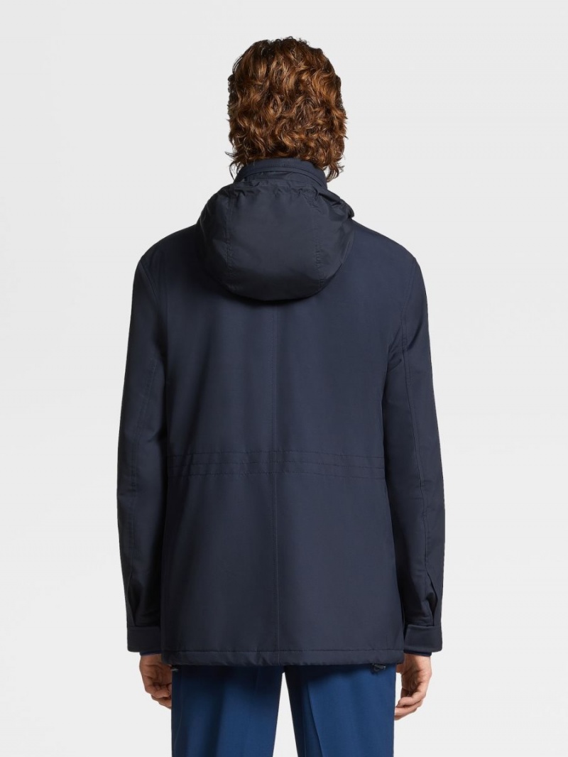 Navy Blue Zegna Wool Blend Padded Overjacket | KEDGHLY-37