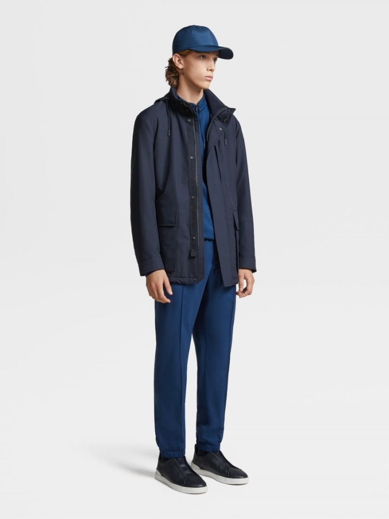 Navy Blue Zegna Wool Blend Padded Overjacket | KEDGHLY-37