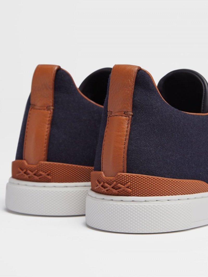 Navy Blue Zegna #usetheexisting Wool Flannel Triple Stitch Low Top Sneakers | TPVGRCX-12