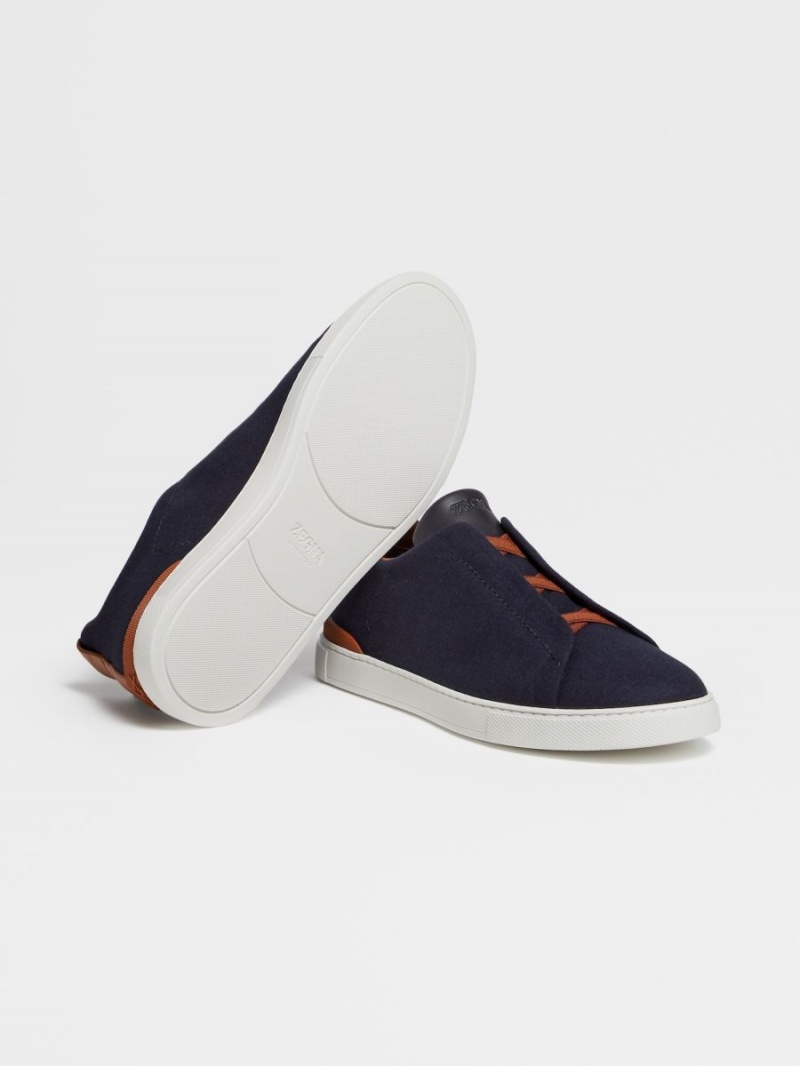 Navy Blue Zegna #usetheexisting Wool Flannel Triple Stitch Low Top Sneakers | TPVGRCX-12