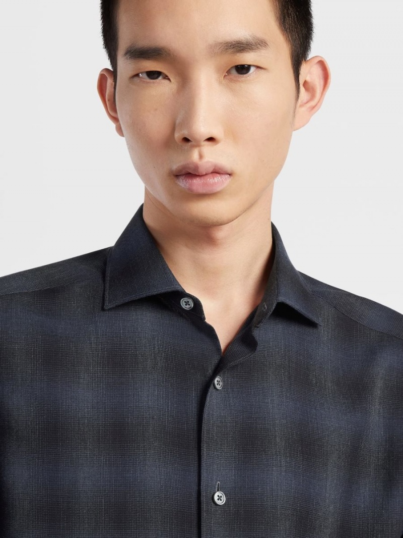 Navy Blue / Black Zegna Cashco Shirt | UXKDNZG-87