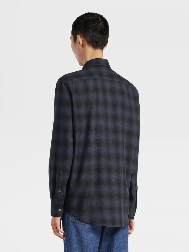 Navy Blue / Black Zegna Cashco Shirt | UXKDNZG-87