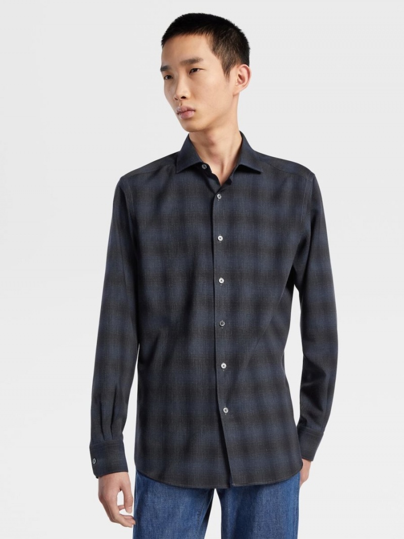 Navy Blue / Black Zegna Cashco Shirt | UXKDNZG-87