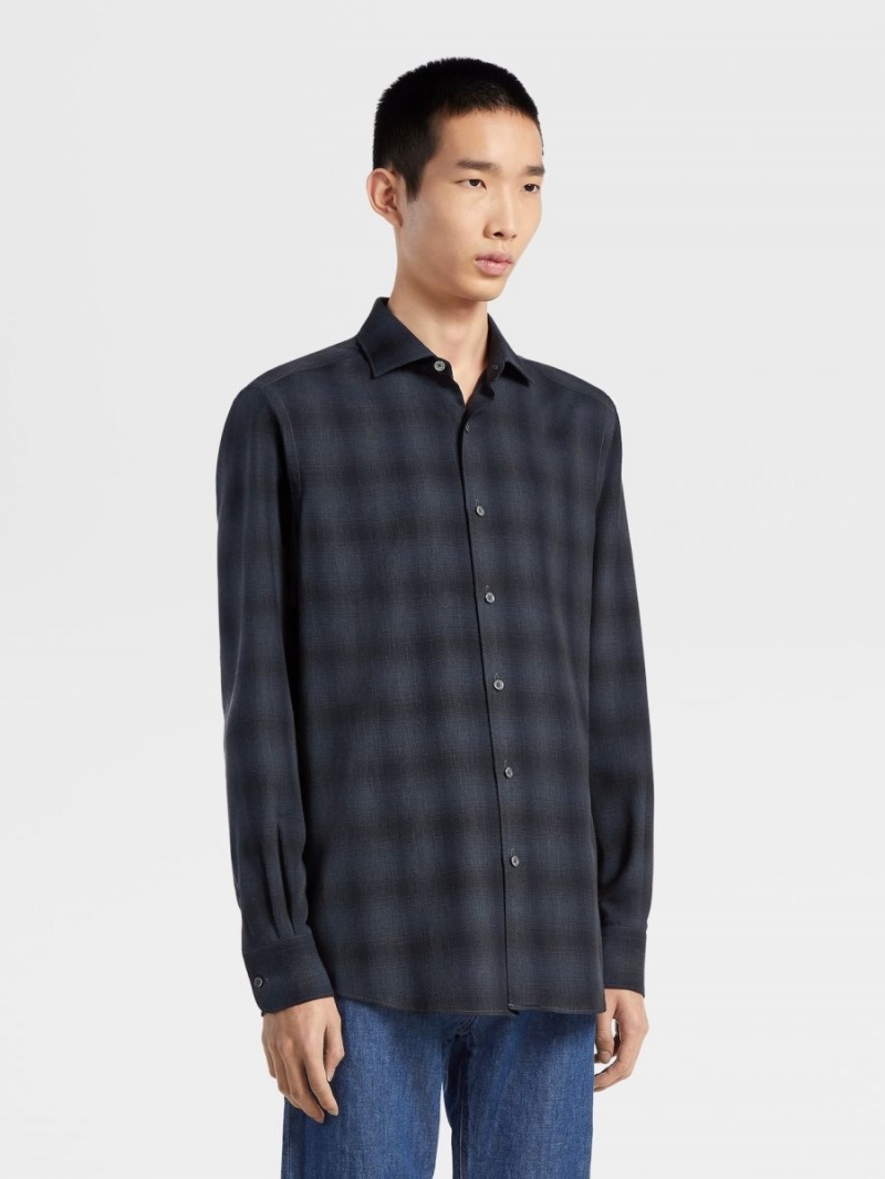 Navy Blue / Black Zegna Cashco Shirt | UXKDNZG-87