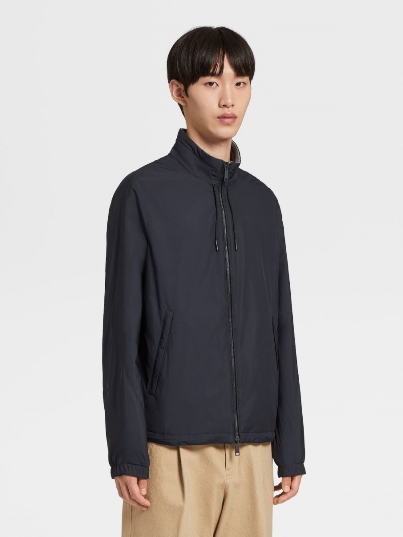 Navy Blue / Grey Zegna Nylon Reversible Blouson | MKUFONB-20