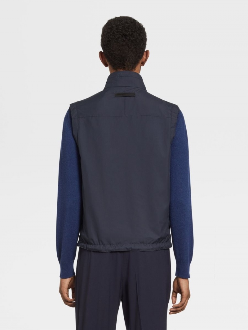 Navy Blue / Grey Zegna Nylon Reversible Vest | HFBGQRU-15