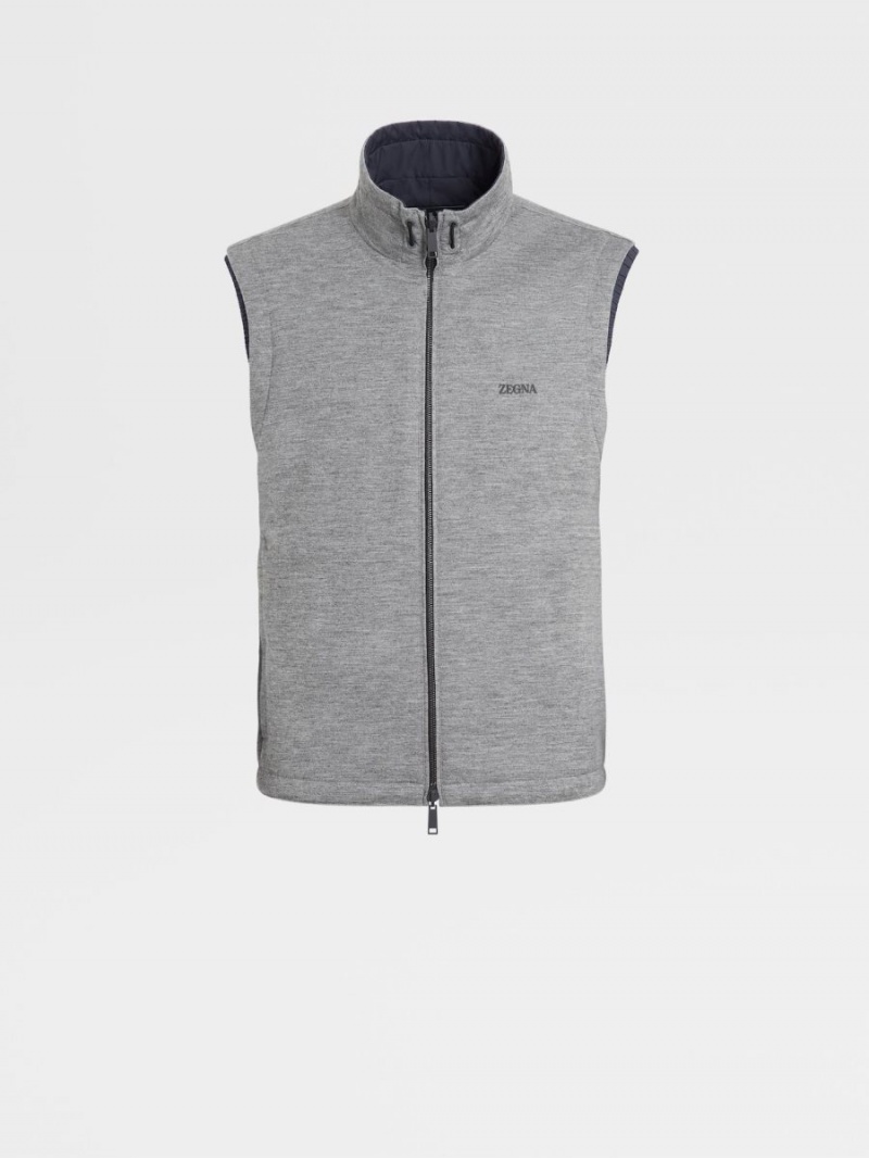 Navy Blue / Grey Zegna Nylon Reversible Vest | HFBGQRU-15