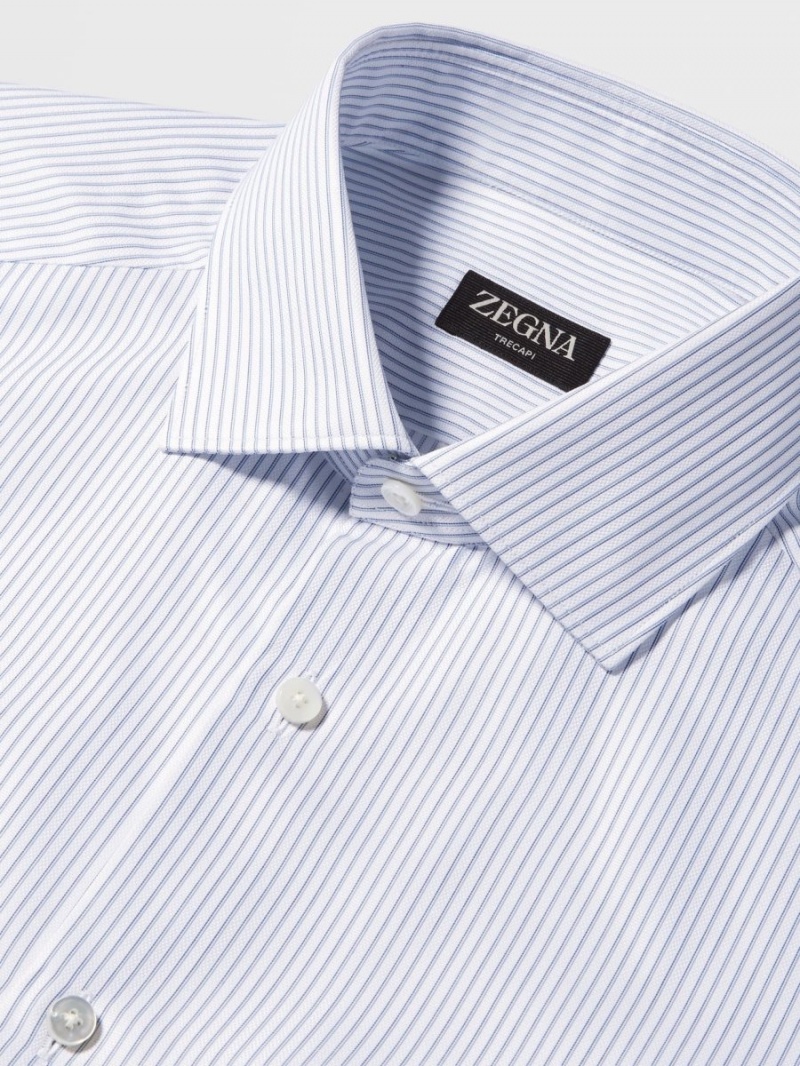 Navy Blue / Light Blue / White Zegna Micro-striped Trecapi Cotton Shirt | XPNKRCO-12