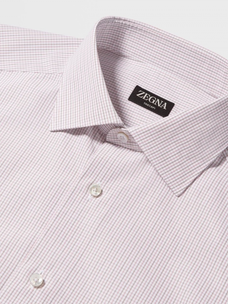 Pink / Brown / White Zegna Micro-checked Trecapi Cotton Shirt | URMTPND-08