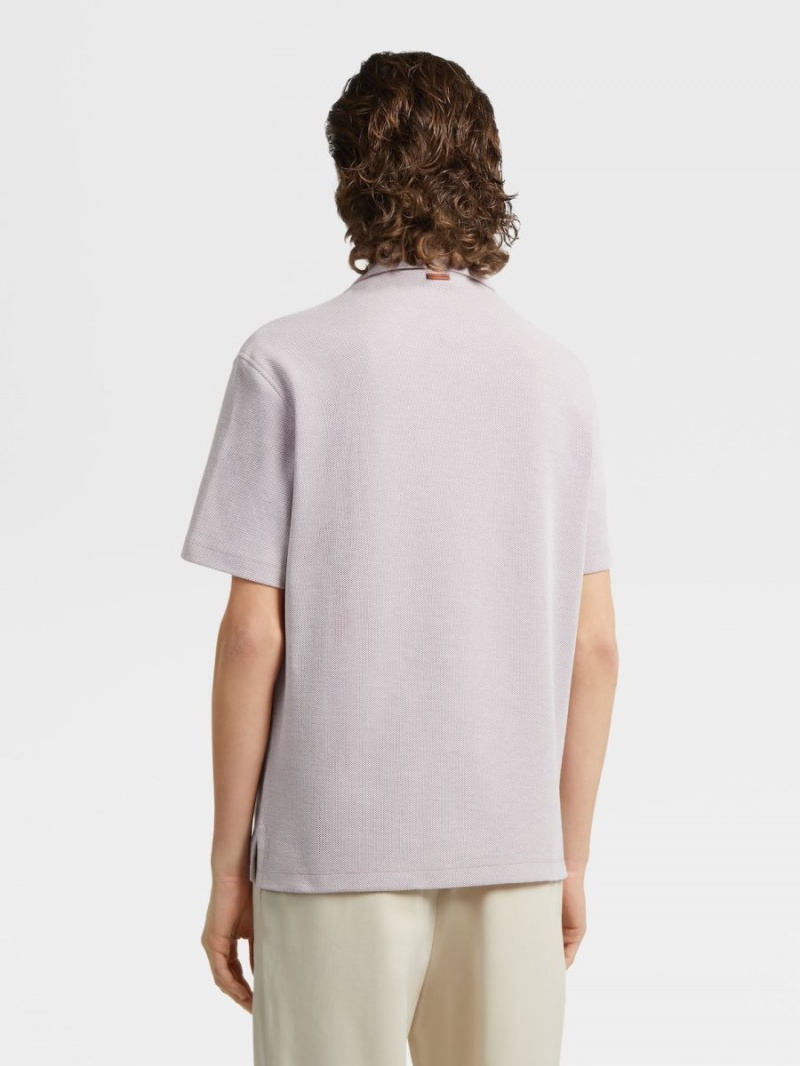 Pink / White Zegna Pure Cotton Short-sleeve Polo | QVGAWXO-39