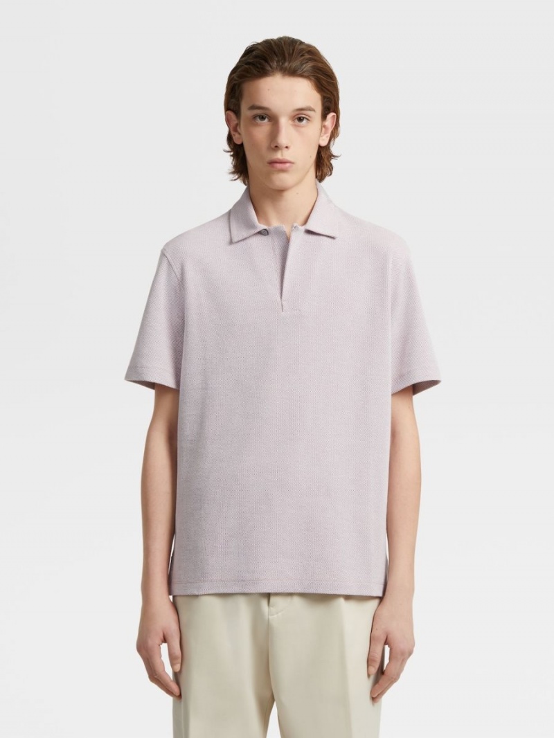 Pink / White Zegna Pure Cotton Short-sleeve Polo | QVGAWXO-39