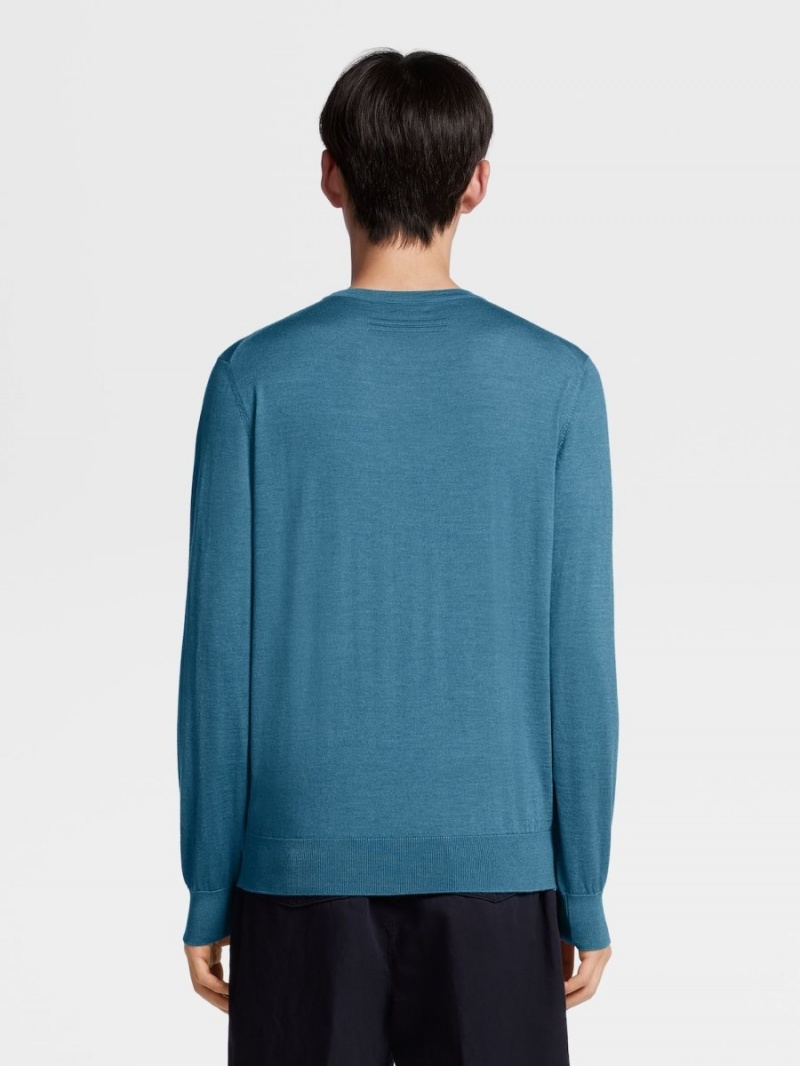 Turquoise Blue Zegna Cashseta Crewneck | XAYROEF-32