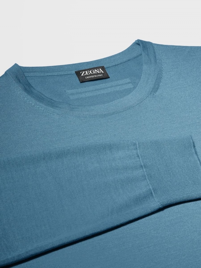 Turquoise Blue Zegna Cashseta Crewneck | XAYROEF-32