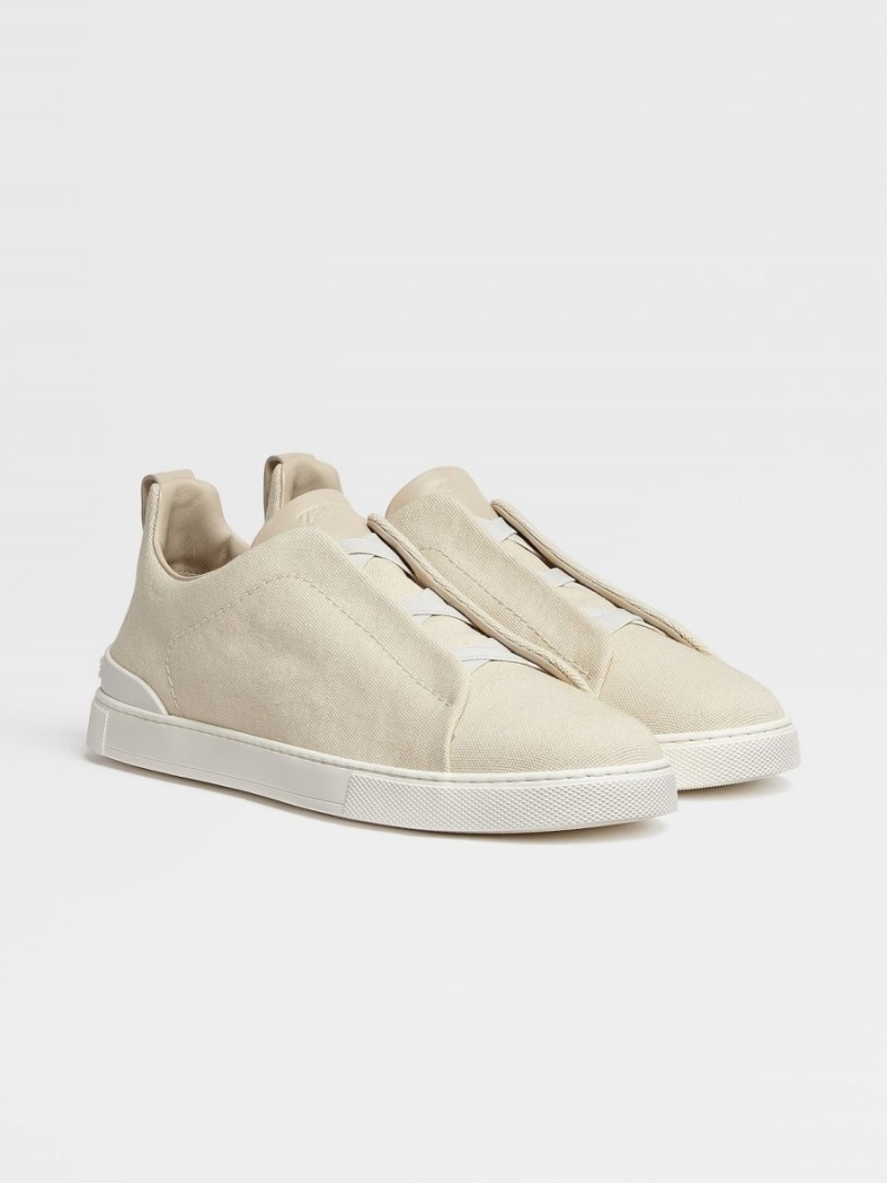 White Zegna Canvas Triple Stitch Low Top Sneakers | BYUOGSI-47