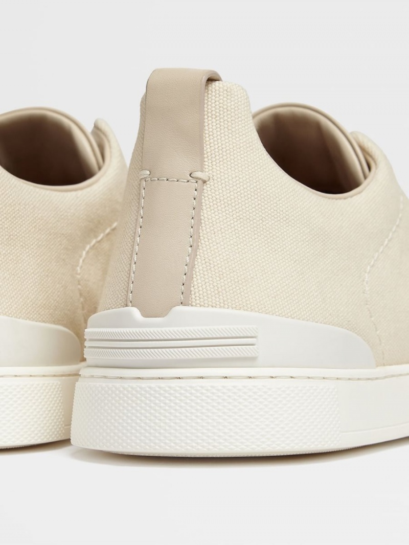 White Zegna Canvas Triple Stitch Low Top Sneakers | BYUOGSI-47