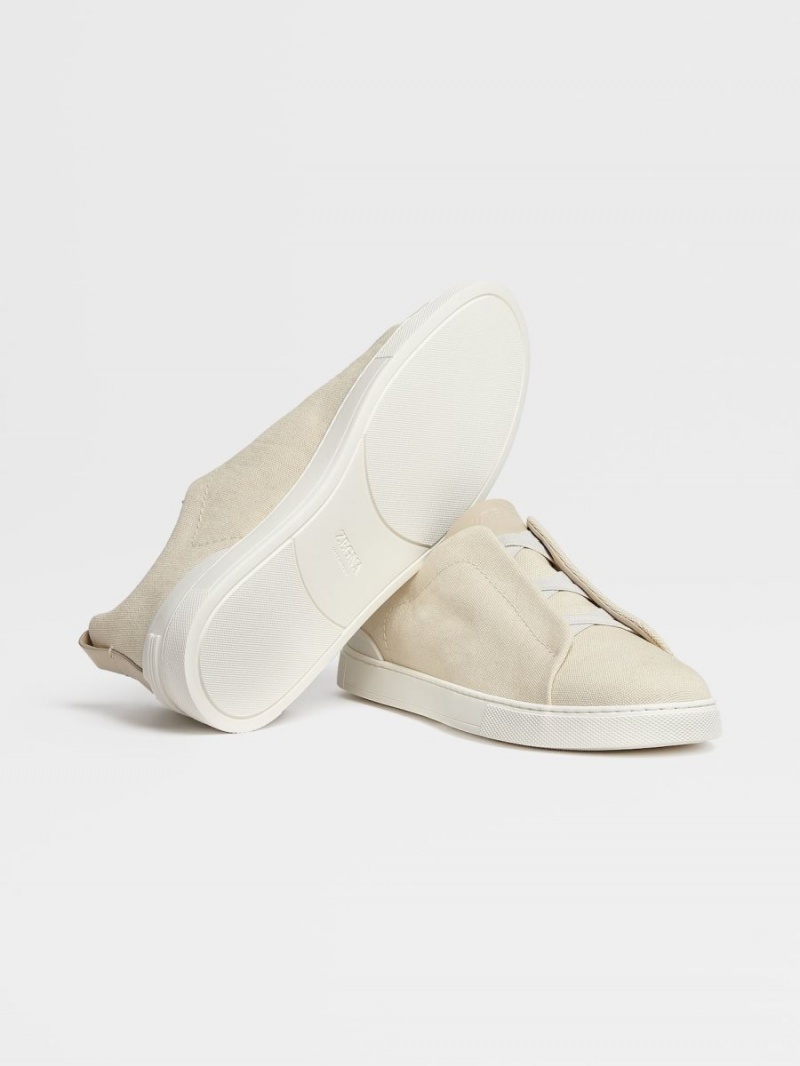 White Zegna Canvas Triple Stitch Low Top Sneakers | BYUOGSI-47