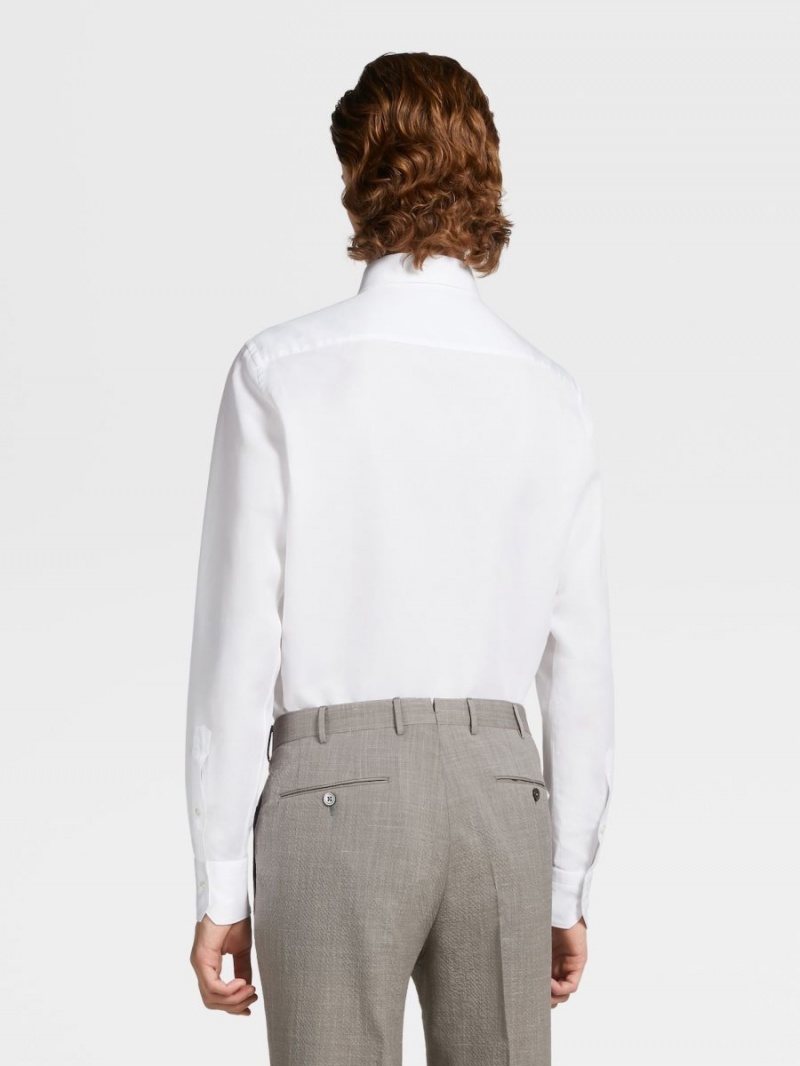 White Zegna Cotton And Linen Long-sleeve Tailoring Shirt | YBGAHEZ-82