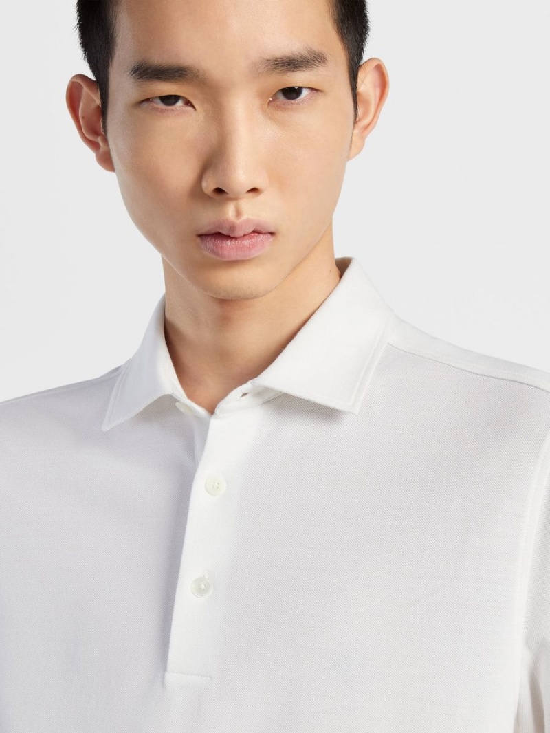 White Zegna Cotton And Silk Polo Shirt | JNKBUIY-21