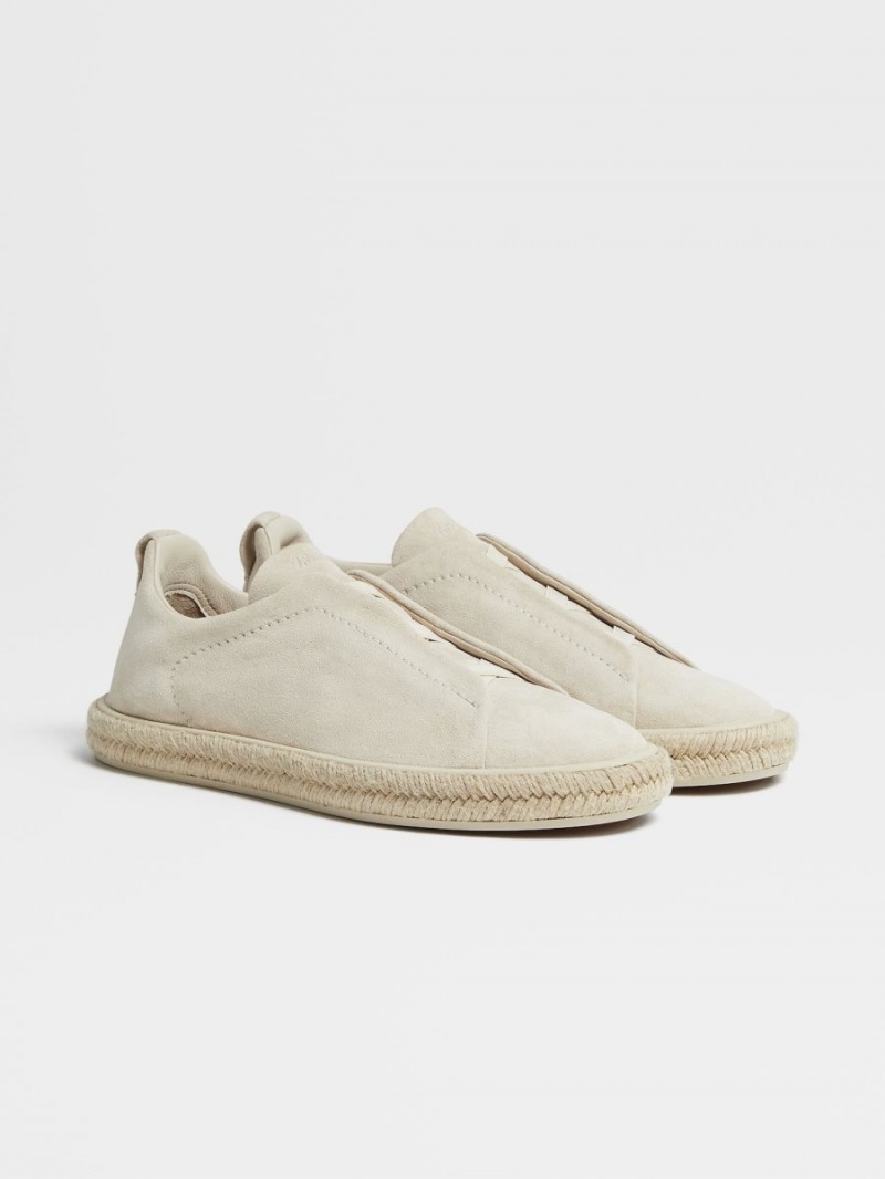 White Zegna Deerskin Triple Stitch Espadrilles | LHOWVMY-48