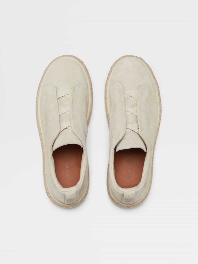 White Zegna Deerskin Triple Stitch Espadrilles | LHOWVMY-48