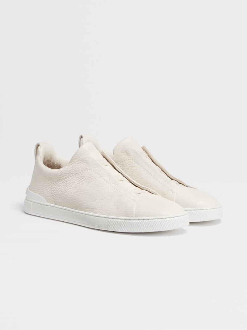 White Zegna Deerskin Triple Stitch Sneakers | IAXHDEW-43