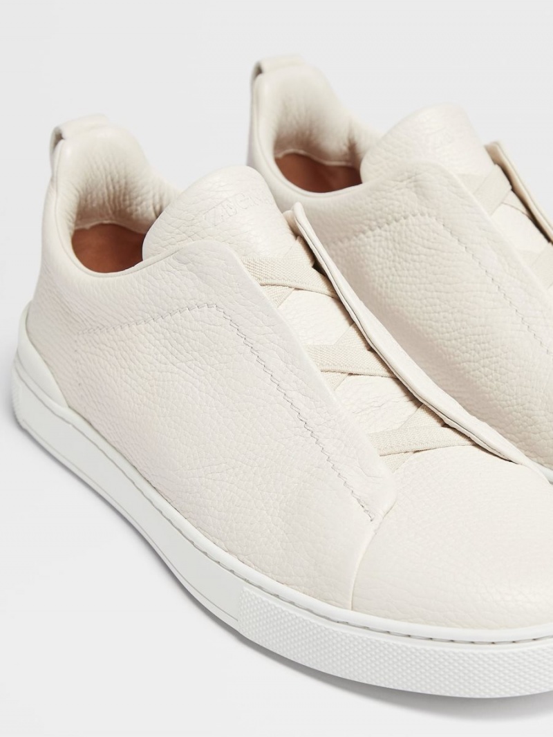 White Zegna Deerskin Triple Stitch Sneakers | IAXHDEW-43