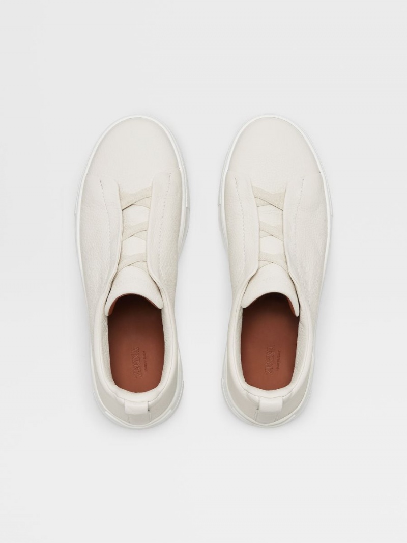 White Zegna Deerskin Triple Stitch Sneakers | IAXHDEW-43