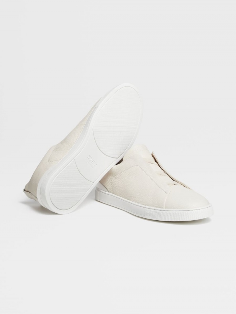 White Zegna Deerskin Triple Stitch Sneakers | IAXHDEW-43