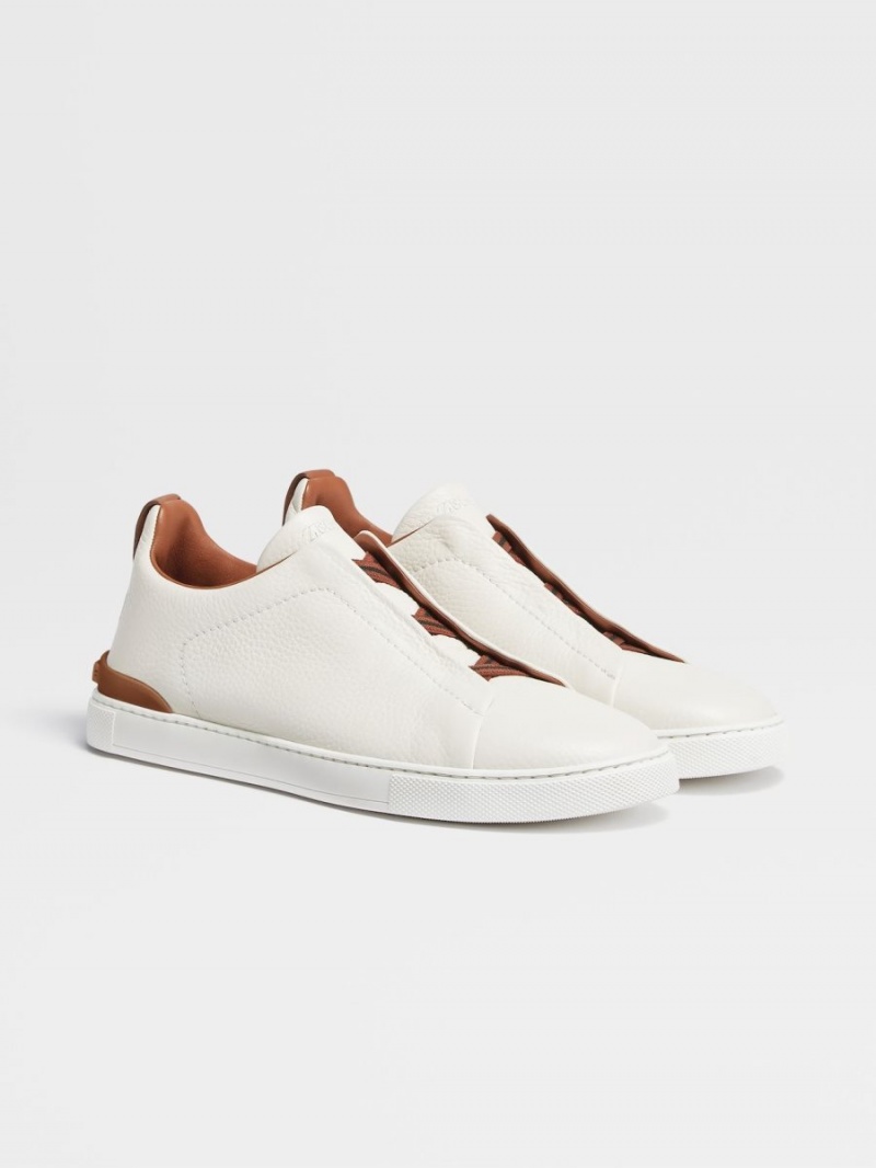 White Zegna Deerskin Triple Stitch Sneakers | WYTZLKJ-13