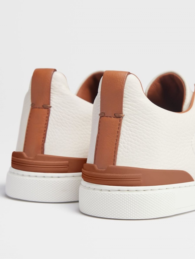 White Zegna Deerskin Triple Stitch Sneakers | WYTZLKJ-13