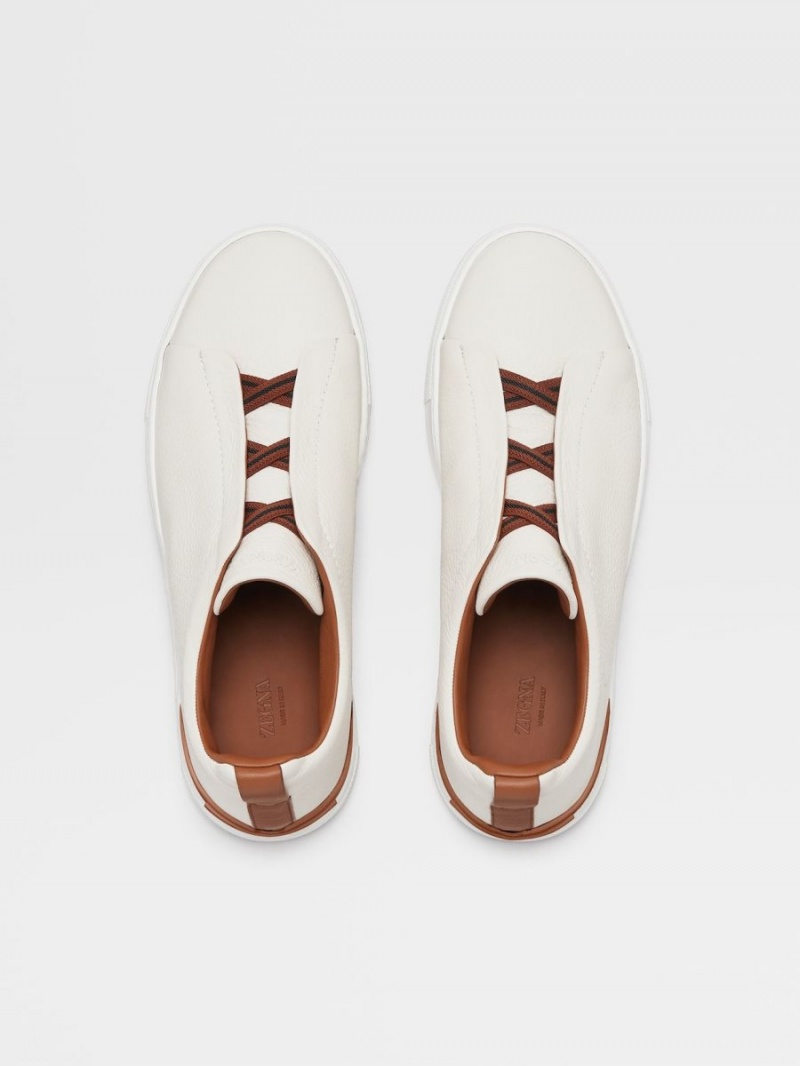 White Zegna Deerskin Triple Stitch Sneakers | WYTZLKJ-13